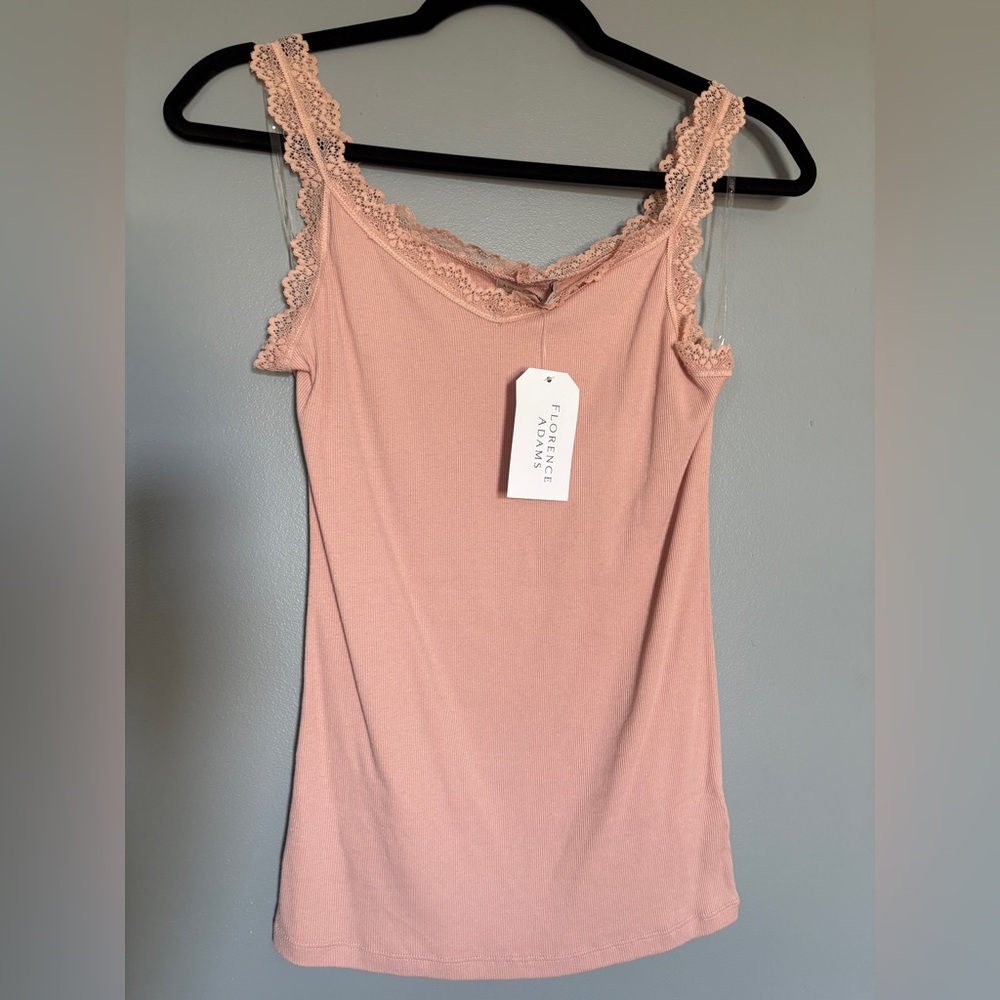 Active Basic Blush Lace Trim Tank Top